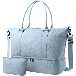 Women Blue Large Weekender Travel Duffel Carry On Bag with Shoe Compartment
